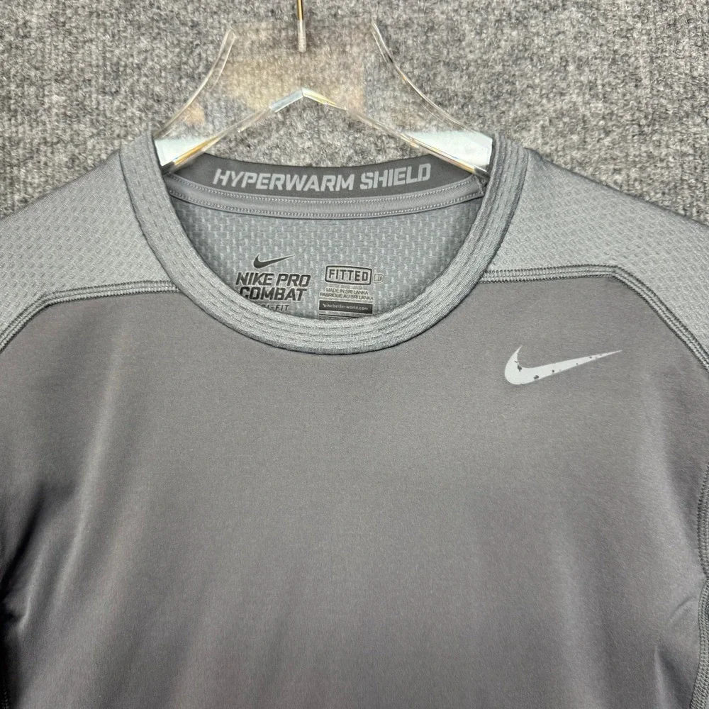 Nike Pro Combat Shirt Mens Small Grey Hyperwarm Shield Fitted Long Sleeve DriFit